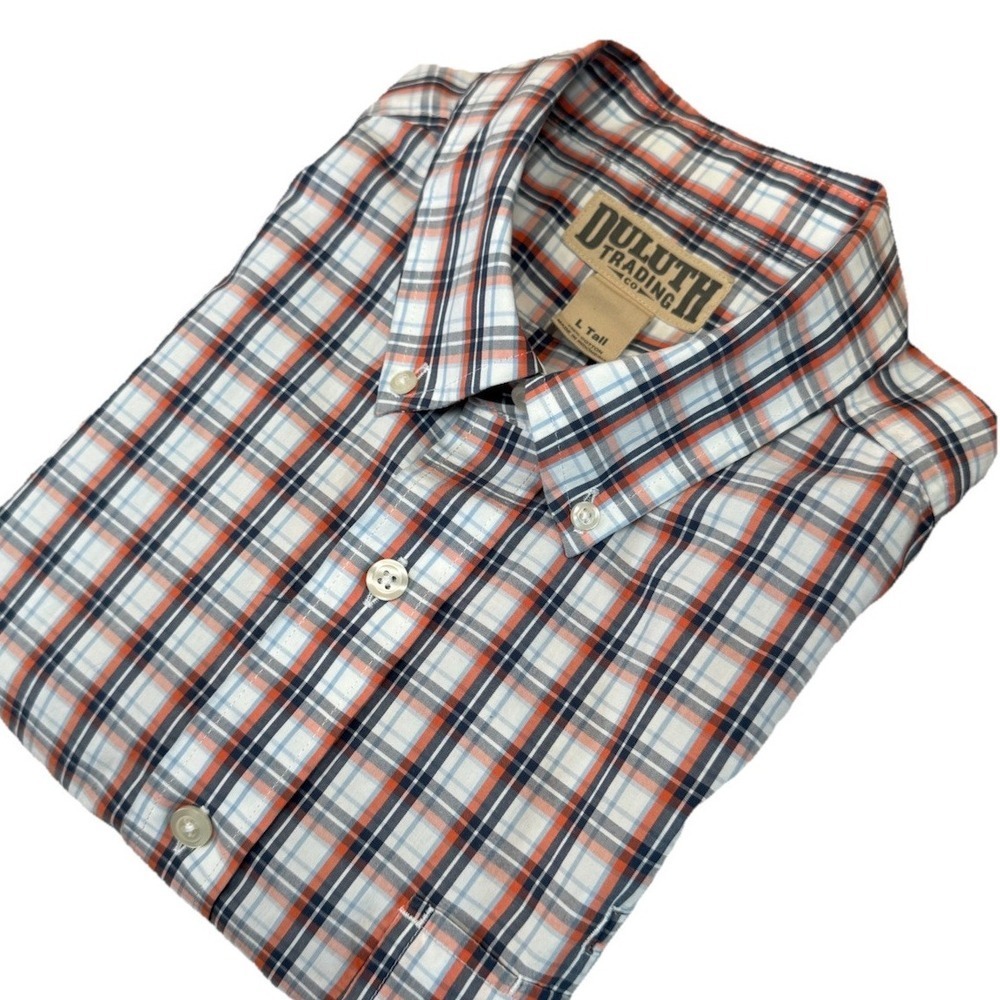 Duluth Trading Plaid Button Down Short Sleeve Casual Shirt L Tall